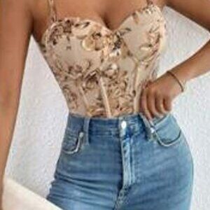 Floral Print Sleeveless Bodysuit, Perfect For Casual And Work